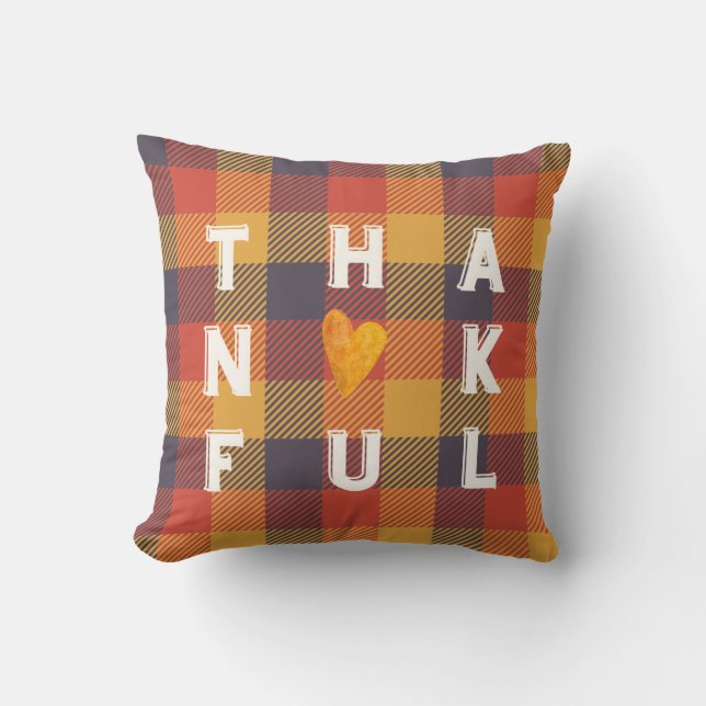 Thanksgiving Autumn Plaid Pillow with Heart (Front)