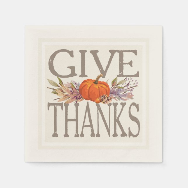 Thanksgiving Autumn Pumpkin Give Thanks Napkins (Front)