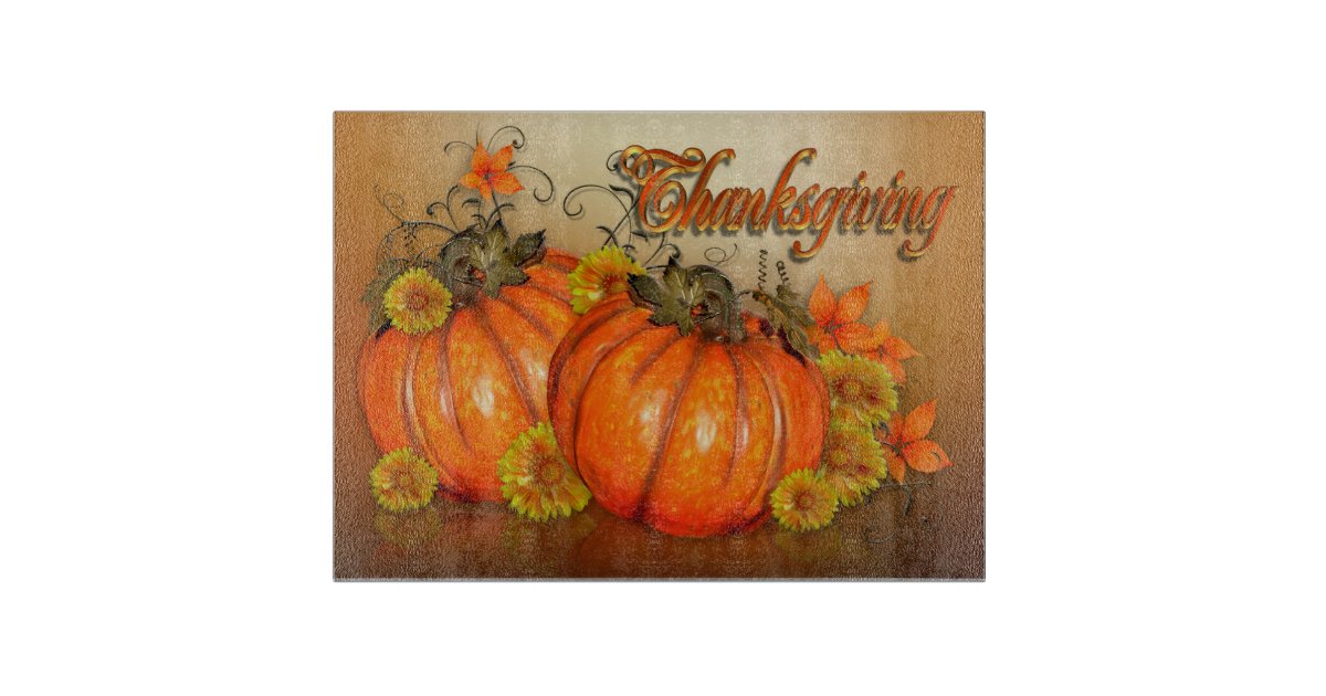 Thanksgiving Autumn theme glass cutting board Zazzle