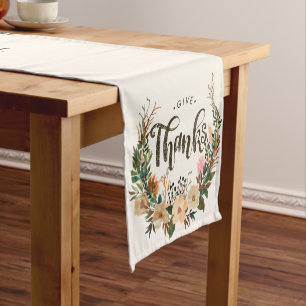 Thanksgiving Autumn Watercolor Boho Floral Wreath Short Table Runner