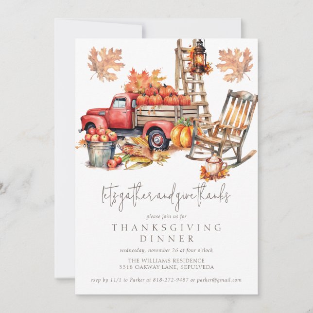 Thanksgiving Autumn Watercolor Truck Invitation (Front)