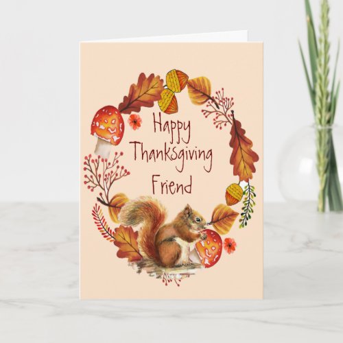 Thanksgiving Autumn Wreath Friend Holiday Card