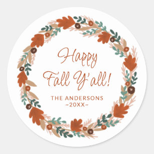 Thanksgiving Autumn Wreath Happy Fall Y’all Classic Round Sticker