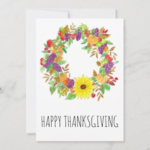 Thanksgiving Autumn wreath in watercolor Holiday Card