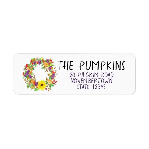 Thanksgiving Autumn wreath in watercolor Label