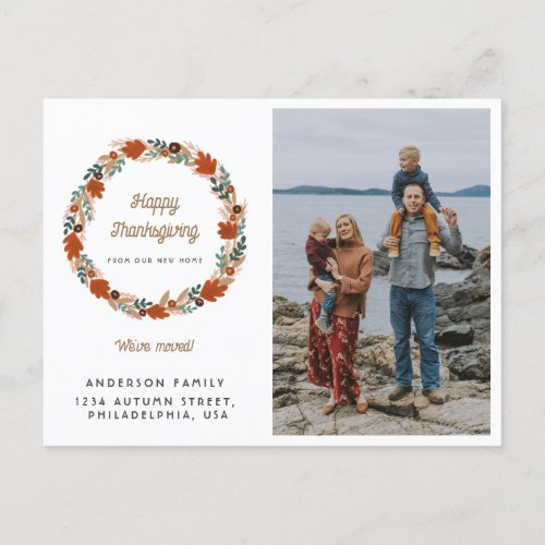 Thanksgiving Autumn Wreath Photo Holiday Moving Announcement Postcard