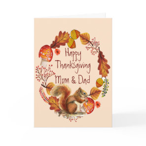 Thanksgiving Autumn Wreath Squirrel Mom Dad Holiday Card