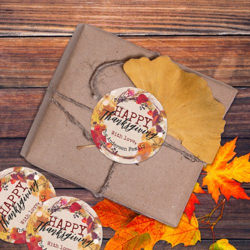 Thanksgiving Autumn Wreath With Assorted Foliage Classic Round Sticker