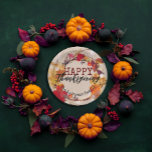 Thanksgiving Autumn Wreath With Assorted Foliage Paper Plates<br><div class="desc">Personalized Thanksgiving paper plate design featuring a fall wreath with assorted foliage and berries. The text is fully customizable. To change it use the Personalize option. For more changes,  such as changes to the font,  font color or text layout,  use the Edit design tool option.</div>