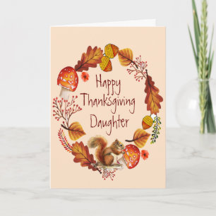 Thanksgiving Autumn Wreath Wren Bird Daughter Holiday Card