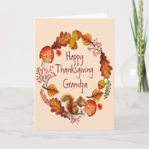 Thanksgiving Autumn Wreath Wren Bird Grandpa Holiday Card