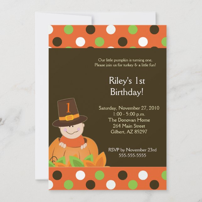 Thanksgiving Baby Pumpkin 5x7 Birthday Invitation (Front)