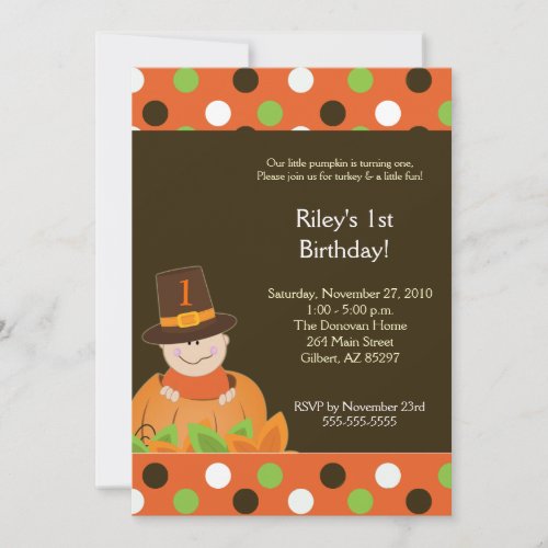 Thanksgiving Baby Pumpkin 5x7 Birthday Invitation