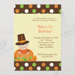 Thanksgiving Baby Pumpkin 5x7 Birthday Invitation