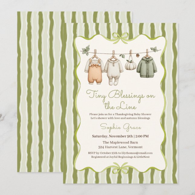 Thanksgiving Baby Shower Girl | Cozy Clothesline Invitation (Front/Back)