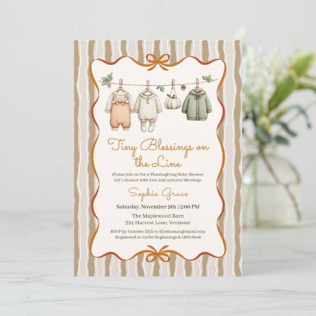 Thanksgiving Baby Shower Girl | Cozy Clothesline Invitation (Standing Front)