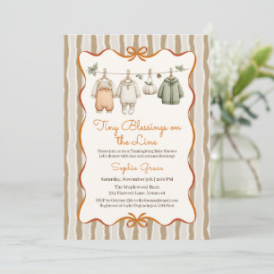 Thanksgiving Baby Shower Girl Cozy Clothesline Invitation