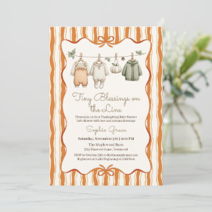 Thanksgiving Baby Shower Girl Cozy Clothesline Invitation