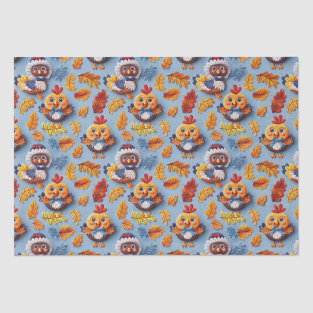 Thanksgiving Baby Turkey And Chicks  Tissue Paper (Front)