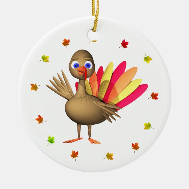 Thanksgiving Baby Turkey Ceramic Ornament (Front)