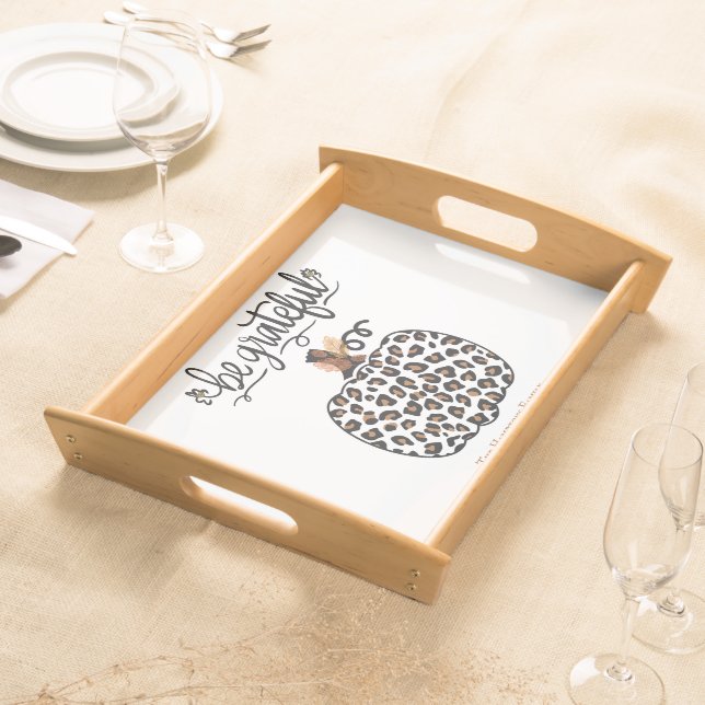 Thanksgiving Be Grateful Cheetah Pumpkin Dinner  Serving Tray (Front)