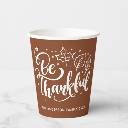 Thanksgiving Decor 4 Thanksgiving Be Thankful Script Harvest Brown Paper Cups