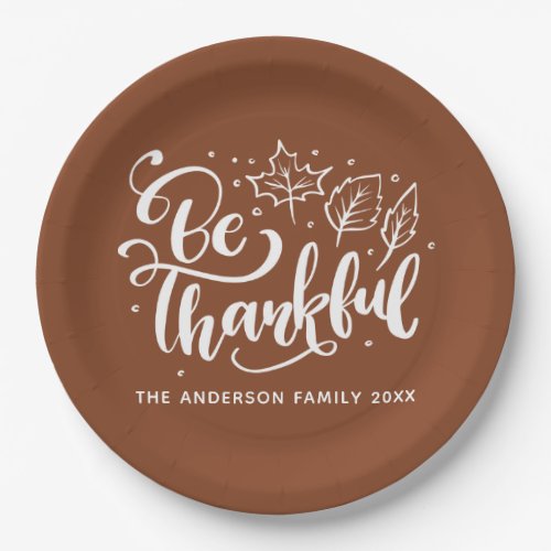 Thanksgiving Decor 5 Thanksgiving Be Thankful Script Harvest Brown Paper Plates