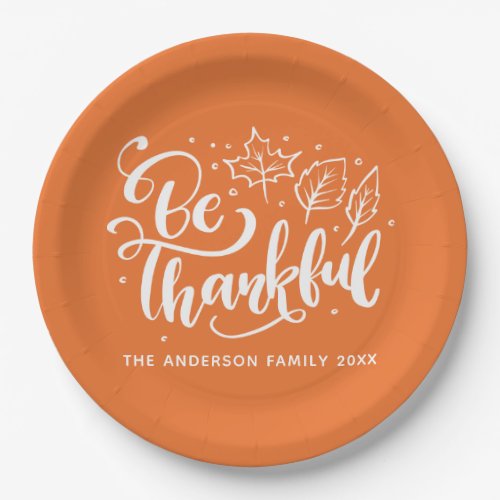 Thanksgiving Decor 8 Thanksgiving Be Thankful Script Harvest Orange Paper Plates
