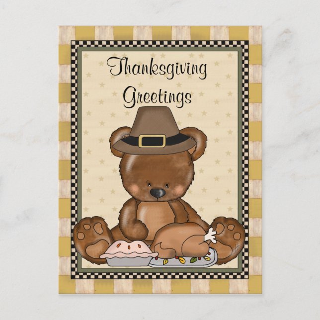 Thanksgiving Bear Holiday cartoon postcard (Front)