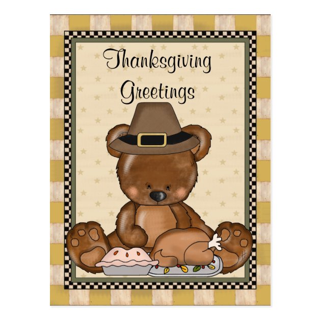 Thanksgiving Bear Holiday Cartoon Postcard