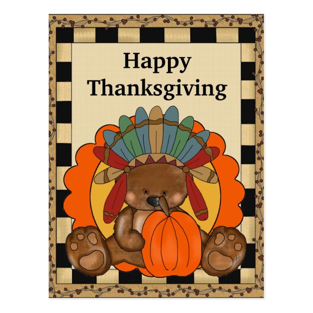 Thanksgiving Bear Holiday Greeting Postcard