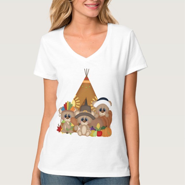 Thanksgiving Bears Holiday carton t-shirt (Front)