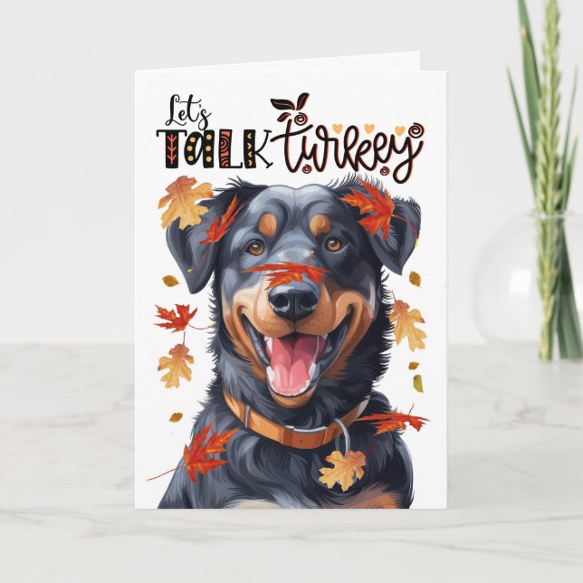 Thanksgiving Beauceron Dog Lets Talk Turkey Holiday Card (Front)