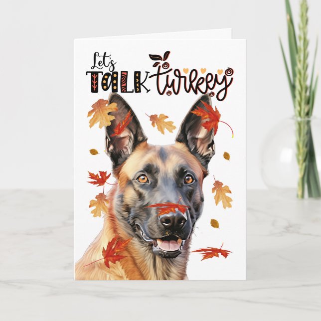Thanksgiving Belgian Malinois Dog Lets Talk Turkey Holiday Card (Front)