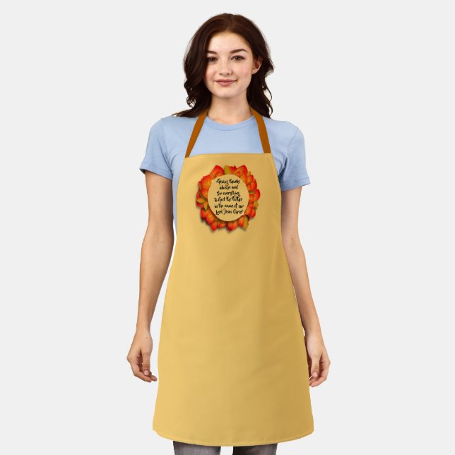 Thanksgiving Bible Quote Autumn Leaf Apron (Worn)