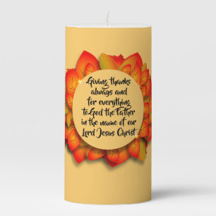 Thanksgiving Bible Quote Autumn Leaf Medium Pillar Candle