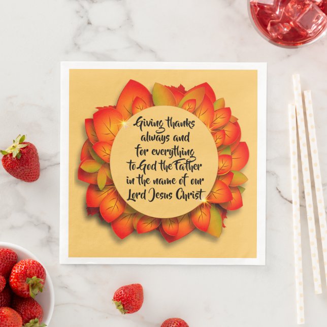 Thanksgiving Bible Quote Autumn Leaf Paper Dinner Napkins (Insitu)