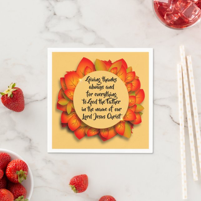 Thanksgiving Bible Quote Autumn Leaf Small Napkins (Insitu)