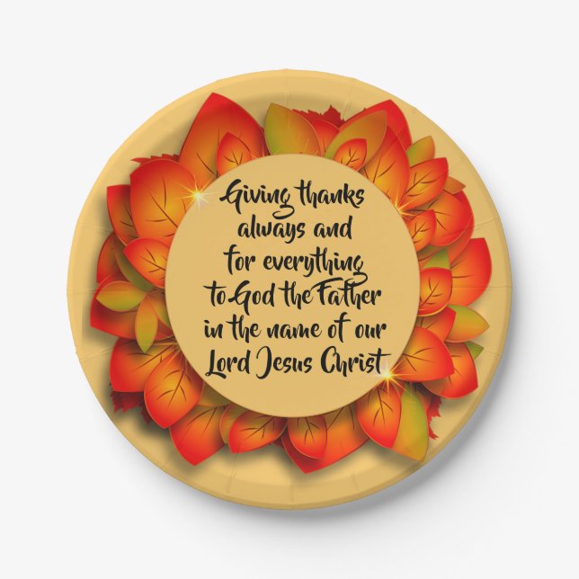 Thanksgiving Bible Quote Autumn Leaf Small Paper Plates (Front)