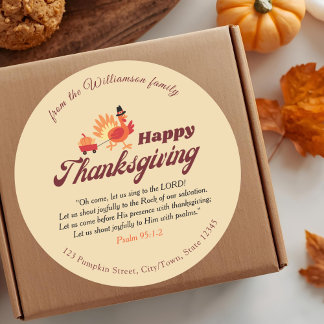 Thanksgiving Bible Verse | Custom Name & Address Classic Round Sticker