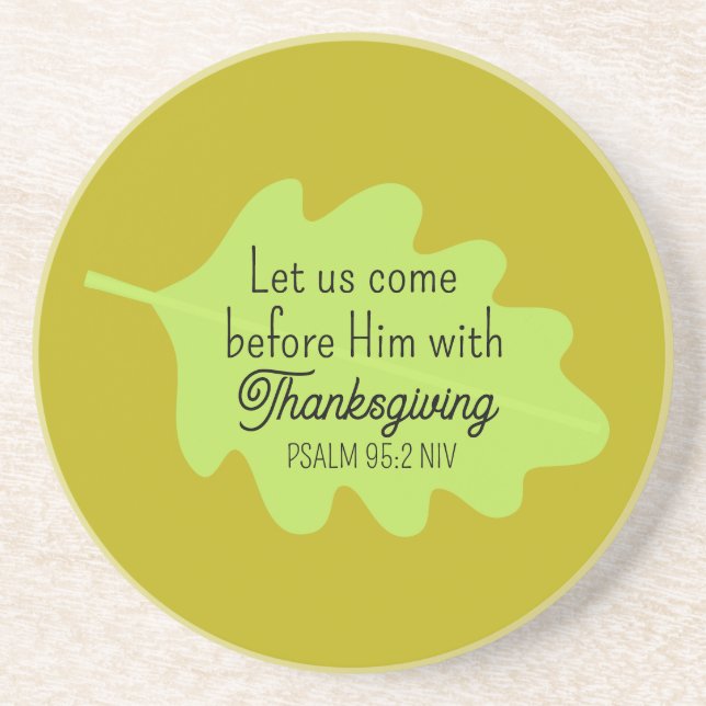 Thanksgiving Bible Verse Green Leaf Autumm Olive Coaster (Front)