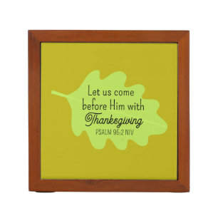 Thanksgiving Bible Verse Green Leaf Autumm Olive Desk Organizer