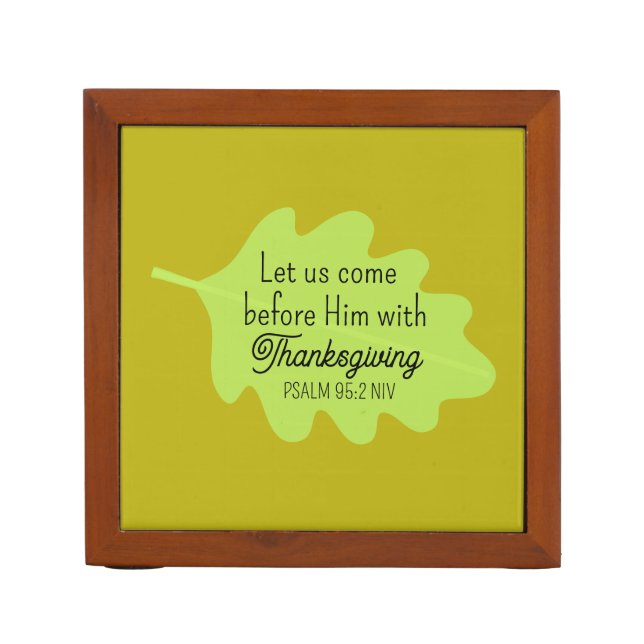 Thanksgiving Bible Verse Green Leaf Autumm Olive Desk Organizer (Front)