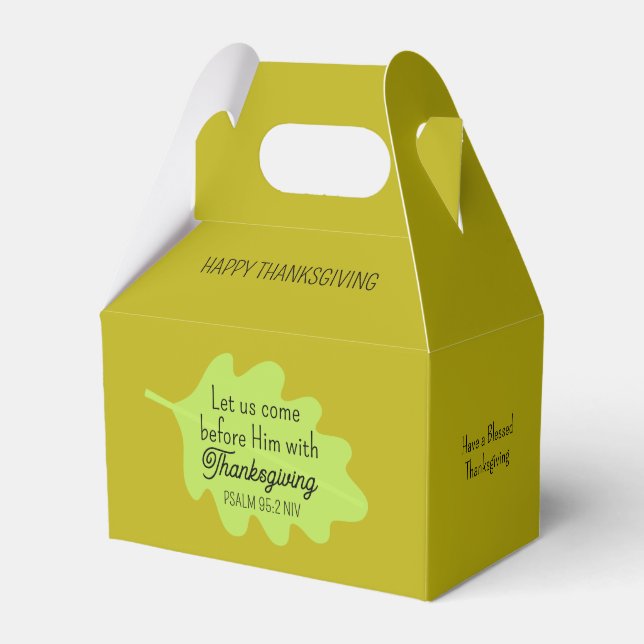 Thanksgiving Bible Verse Green Leaf Autumm Olive Favor Boxes (Front Side)