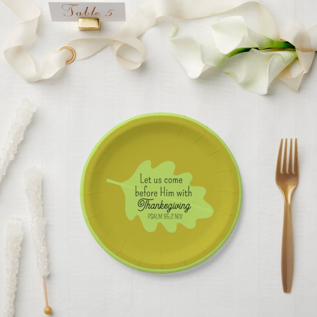 Thanksgiving Bible Verse Green Leaf Autumm Olive Paper Plates (Wedding)