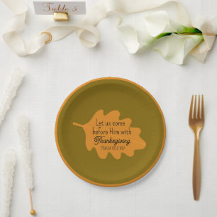Thanksgiving Bible Verse Orange Leaf Autumm Brown Paper Plates