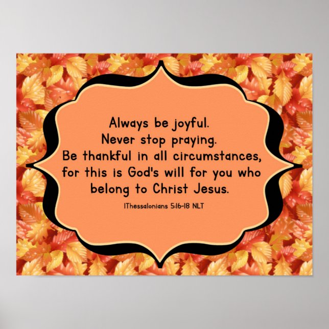 Thanksgiving bible verse poster 1 thess 5:1618 NLT (Front)