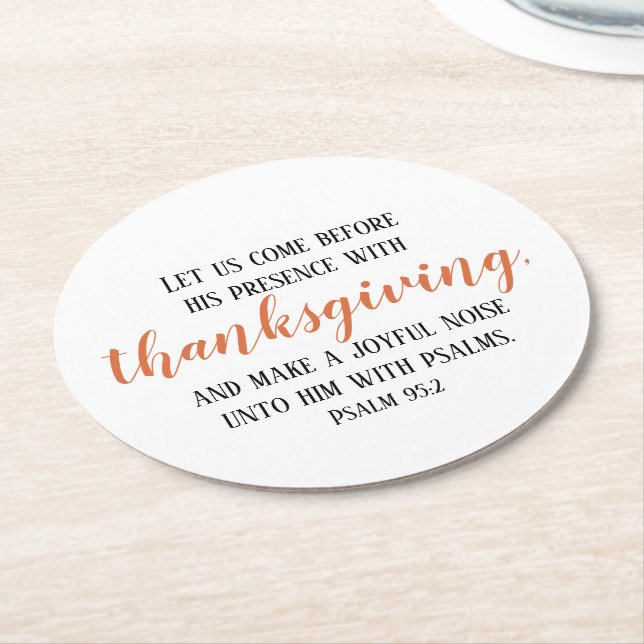 Thanksgiving Bible Verse Script Round Paper Coaster (Angled)