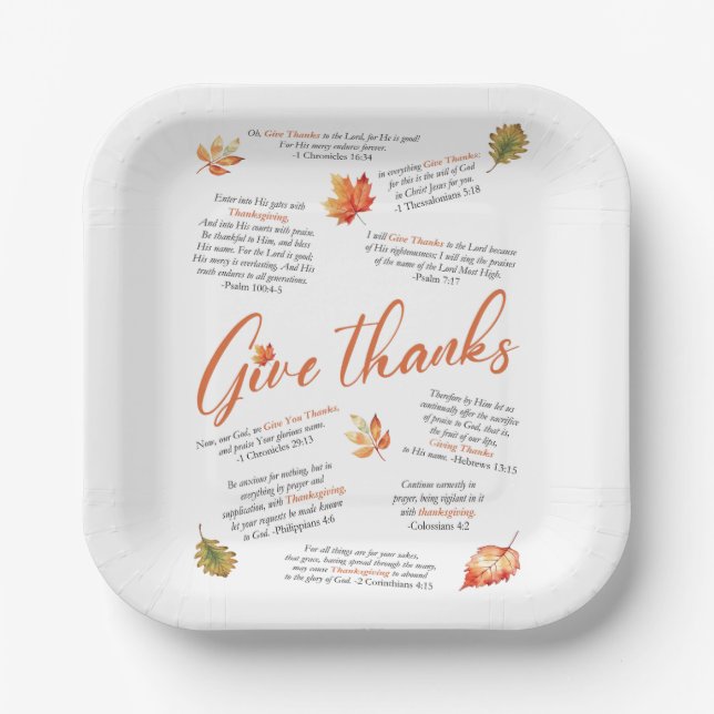 Thanksgiving Bible Verses with Autumn Leaves Paper Plates (Front)