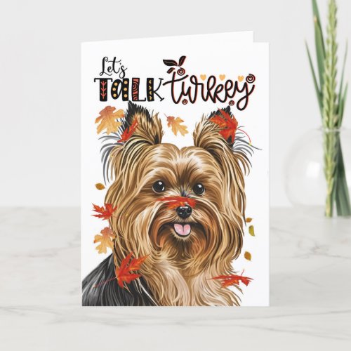 Thanksgiving Biewer Terrier Dog Lets Talk Turkey Holiday Card